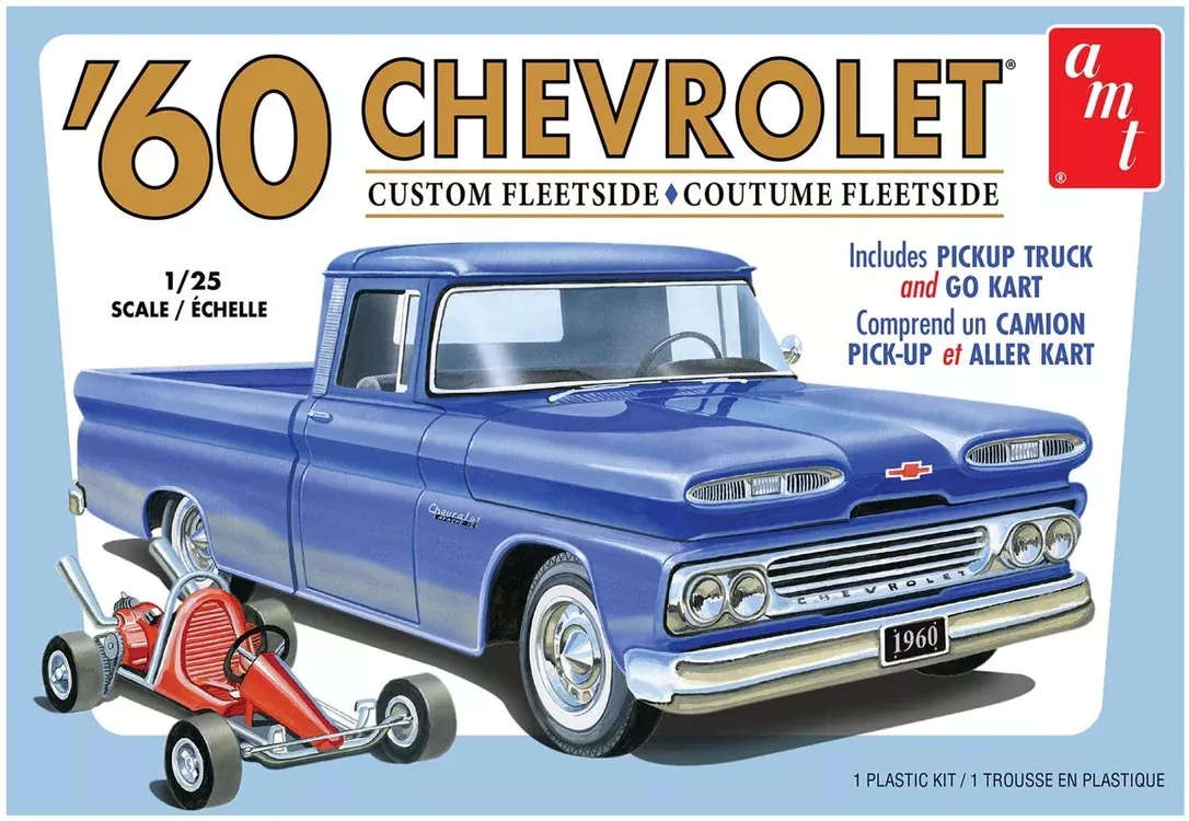 '60 Chevy Custom Fleetside and Go Cart (1/25 Scale) Plastic Vehicle Model Kit AMT1063M
