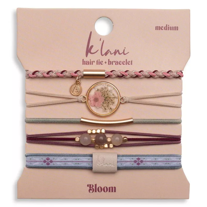 "Bloom" Maroon and Pink with Pressed Flowers Hair Tie Bracelets